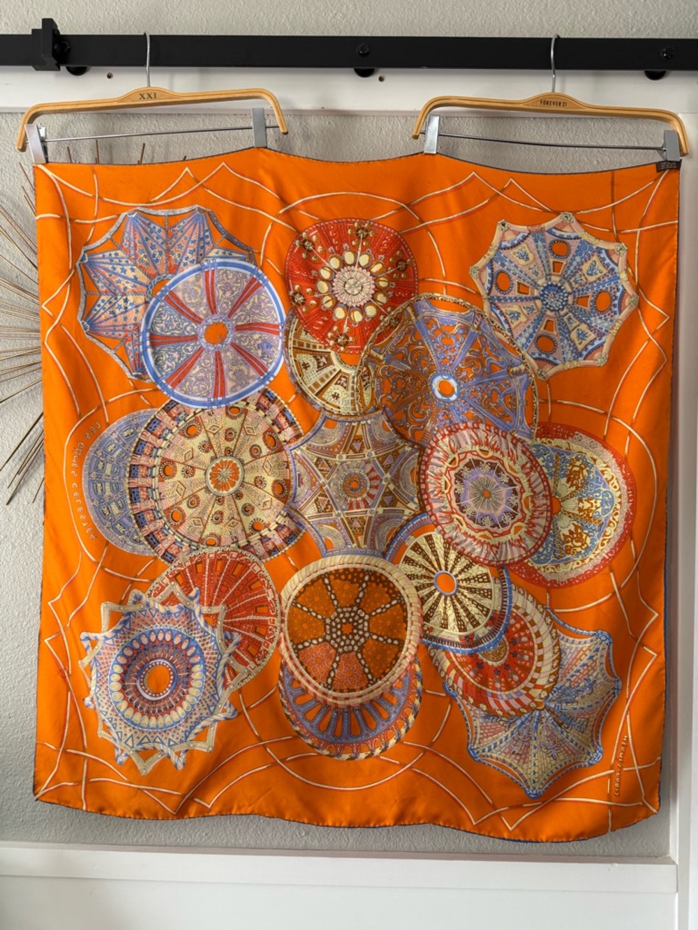 Hermès Celestial Dome Paris Orange VintageSilk Scarf with Blue and Cream Accents - Picture 9 of 10